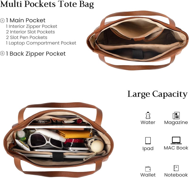 befen Genuine Leather Tote Bag for Women Work, Women's Leather Shoulder Bags Purses Satchel Handbags with Laptop Compartment - Image 4